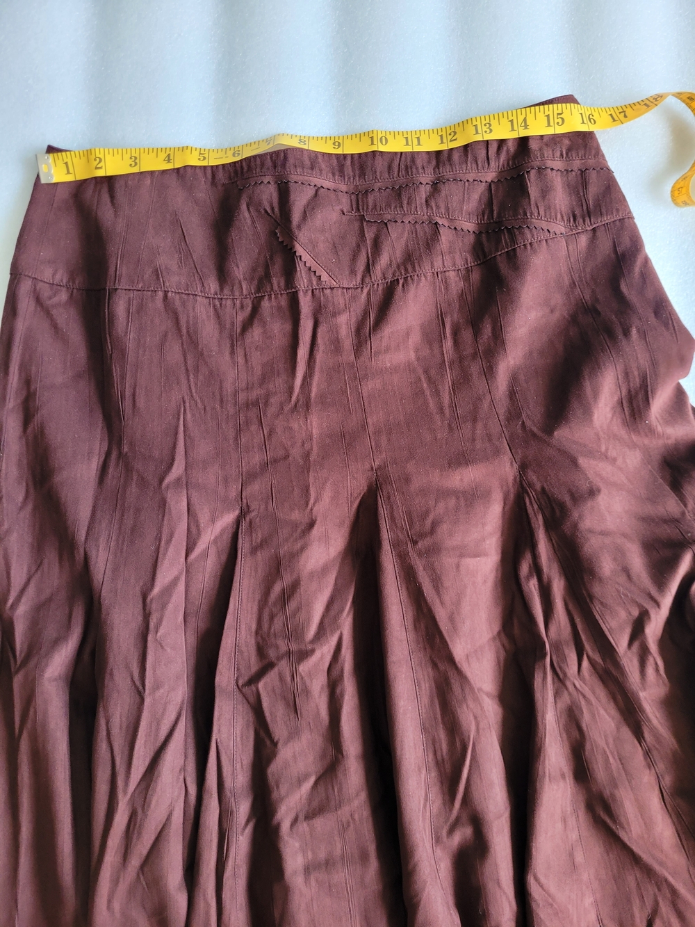 Vintage Faux Suede A-line Midi Skirt Gored Flared Chocolate Brown Size 10 - Picture 11 of 13